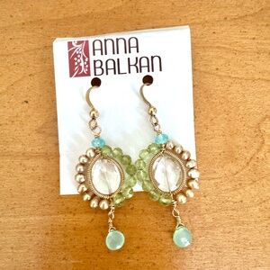 Anna Balkin - Gold Filled, Rock Crystal, Gems and Pearls, Drop Earrings - NWT